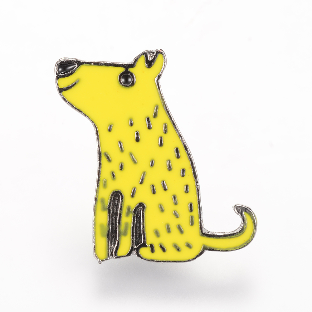 PandaHall Alloy Enamel Brooches, with Brass Finding, Animal, Gunmetal, Yellow, 22x17mm; Pin: 1.2mm Alloy Yellow