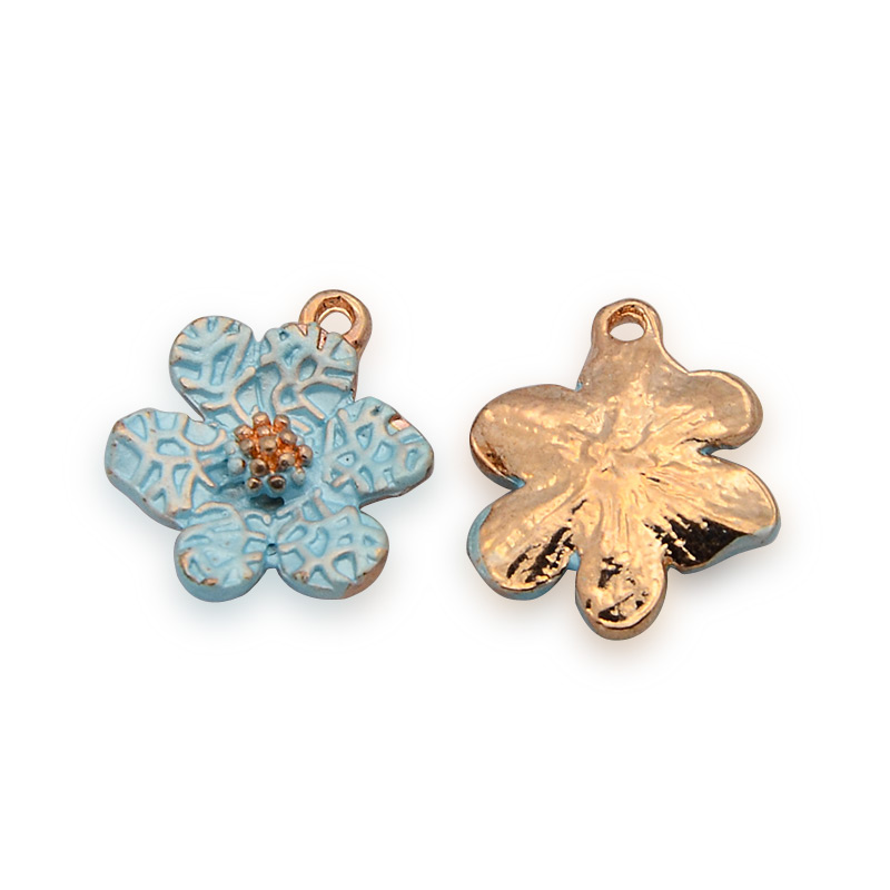 PandaHall Rose Gold Tone Alloy Enamel Pendants, Flower Charms, Cyan, 16x14x2mm, Hole: 1mm Alloy+Enamel Flower Cyan