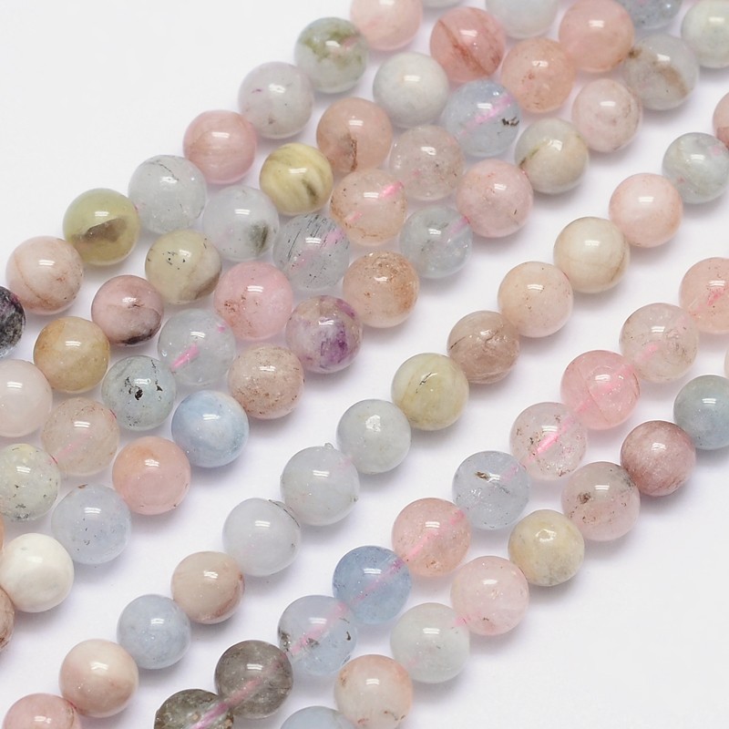 PandaHall Natural Morganite Round Bead Strands, 6mm, Hole: 1mm; about 66pcs/strand, 15.5" Morganite Round