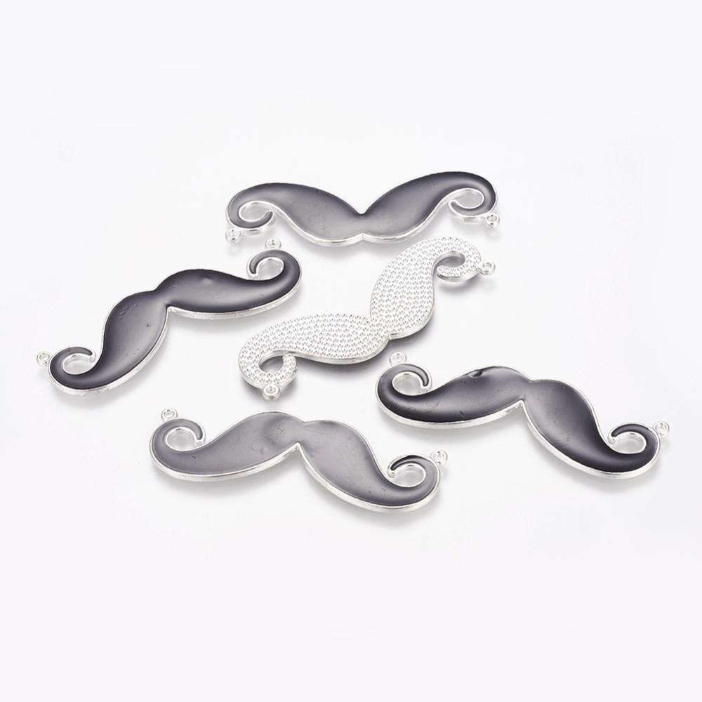 PandaHall Alloy Links, with Enamel, Lead Free and Nickel Free, Mustache, Silver Color, Black, 22x60x2mm, Hole: 1.5mm Alloy+Enamel Mustache...