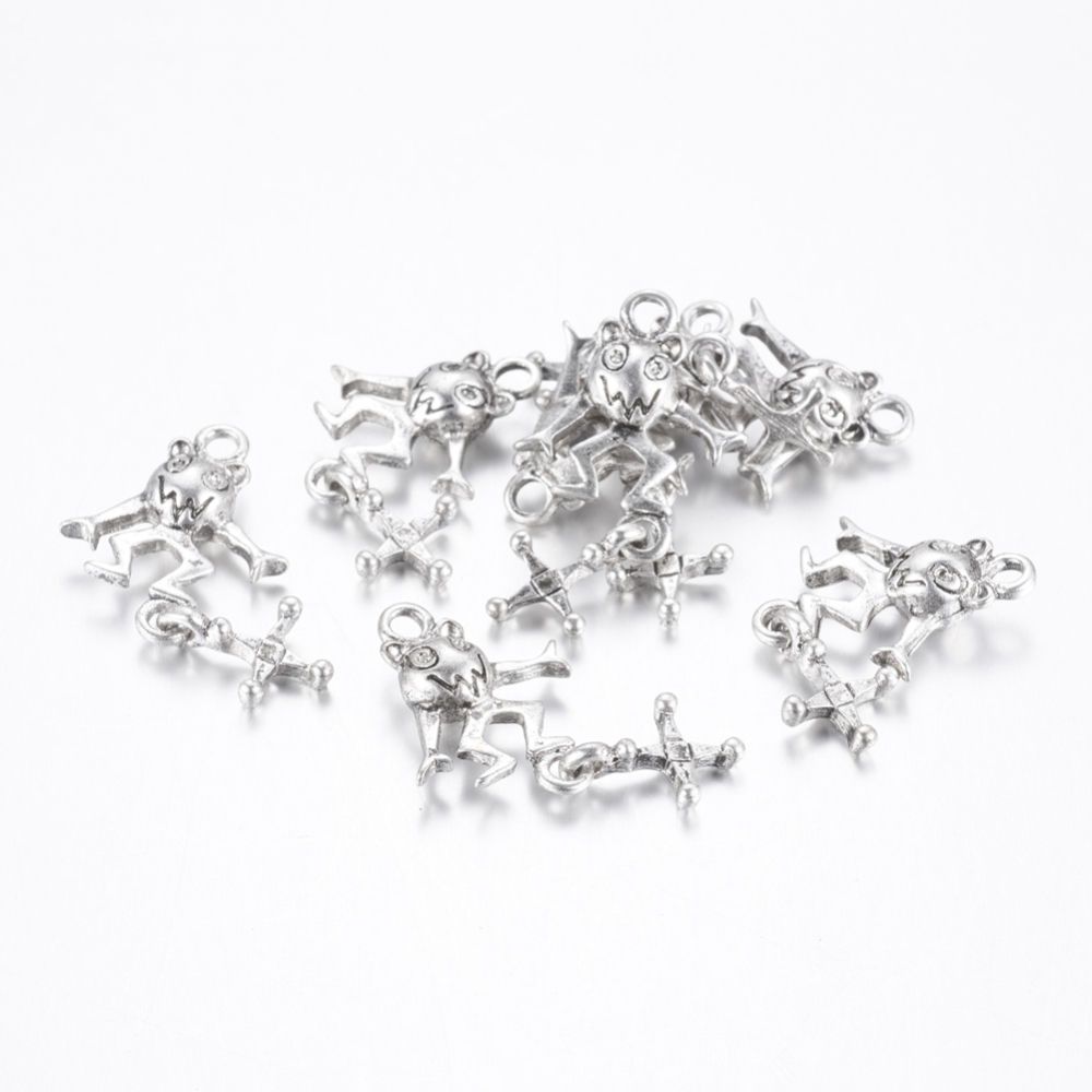 PandaHall Antique Silver Tibetan Style Frog with Cross Pendants, Lead Free & Cadmium Free, 32x17x6mm, Hole: 2mm Alloy Frog