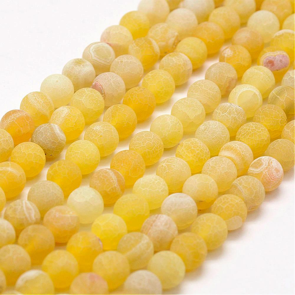 PandaHall Frosted Natural Agate Beads Strands, Round, Dyed & Heated, Yellow, 8mm, Hole: 1mm; about 48pcs/strand, 15.1" Natural Agate Round...