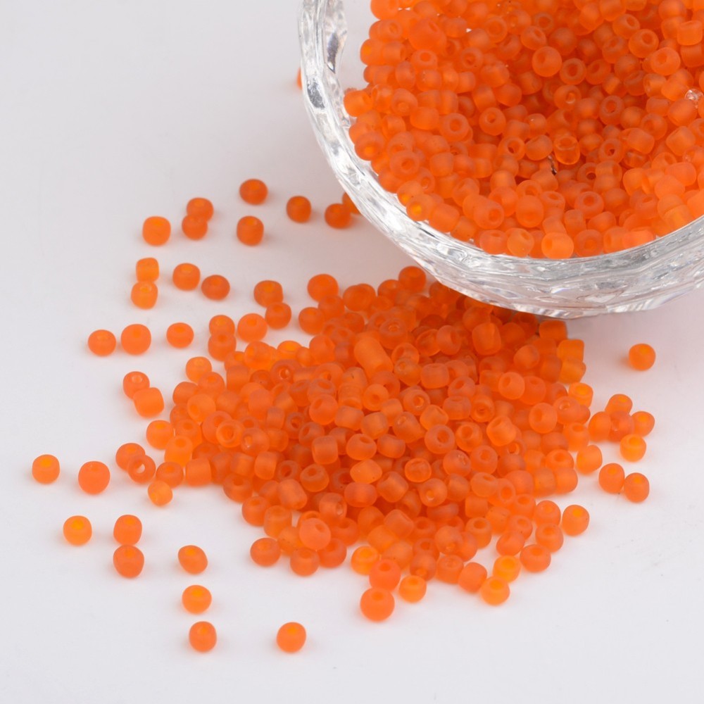 PandaHall 8/0 Frosted Round Glass Seed Beads, Orange, Size: about 3mm in diameter, hole:1mm, about 1101pcs/50g Glass Orange