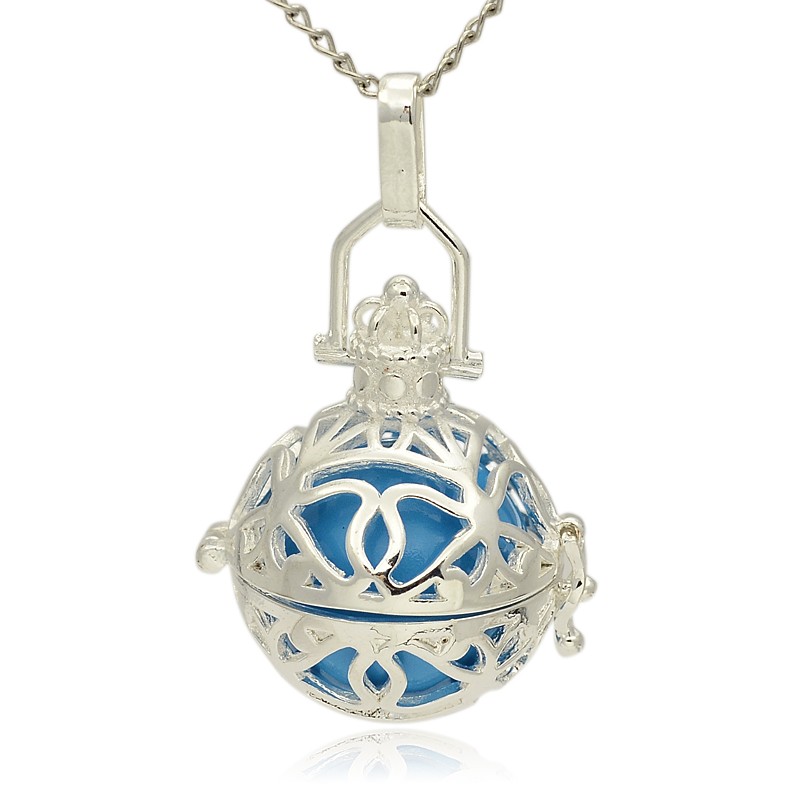 PandaHall Silver Tone Brass Hollow Round Cage Pendants, with No Hole Spray Painted Brass Ball Beads, DeepSkyBlue, 31x27x22mm, Hole: 3x8mm...