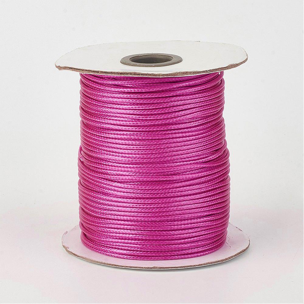 PandaHall Environmental Korean Waxed Polyester Cord, Fuchsia, 2mm; about 100yards/roll(91.44m/roll). Waxed Polyester Cord Pink