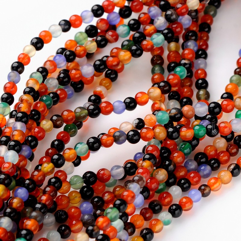 PandaHall 16" Round Gemstone Strands, Color Agate, Round, about 95pcs/strand, 4mm in diameter, hole: 0.8mm Multi-Color Agate Round
