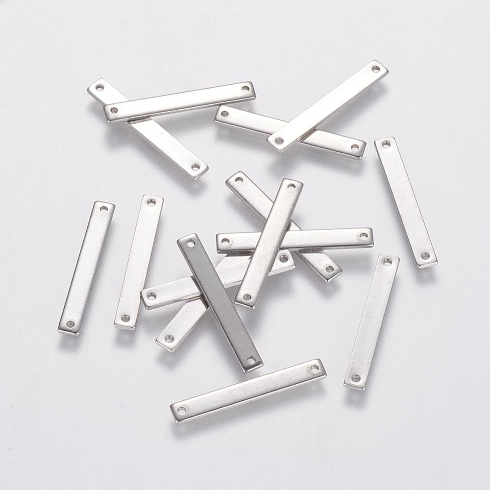 PandaHall 304 Stainless Steel Links, Rectangle, 25x3.5x1mm, Hole: 1mm Stainless Steel Rectangle