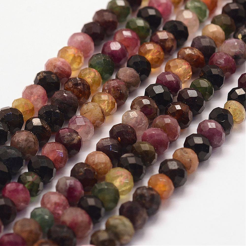 PandaHall Natural Tourmaline Bead Strands, Faceted, Rondelle, 6x4mm, Hole: 1mm; about 60pcs/strand, 14.9" Tourmaline Rondelle