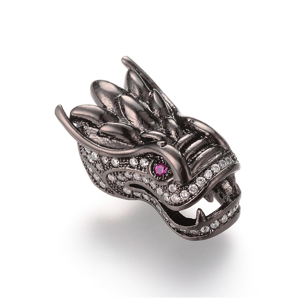 PandaHall Brass Micro Pave Cubic Zirconia Beads, Random Color Cubic Zirconia Eye, Dragon, Gunmetal, 23.3x10.1mm Brass+Cubic Zirconia Dragon