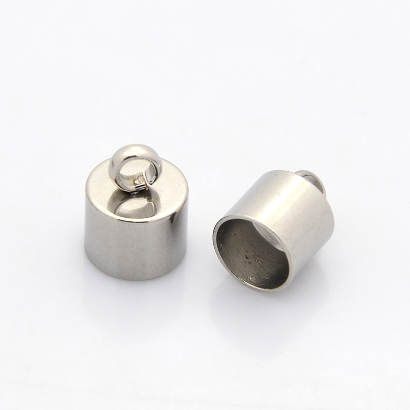 PandaHall 304 Stainless Steel Cord Ends, Stainless Steel Color, 13x9mm, Hole: 3mm; Inner Diameter: 8mm Stainless Steel
