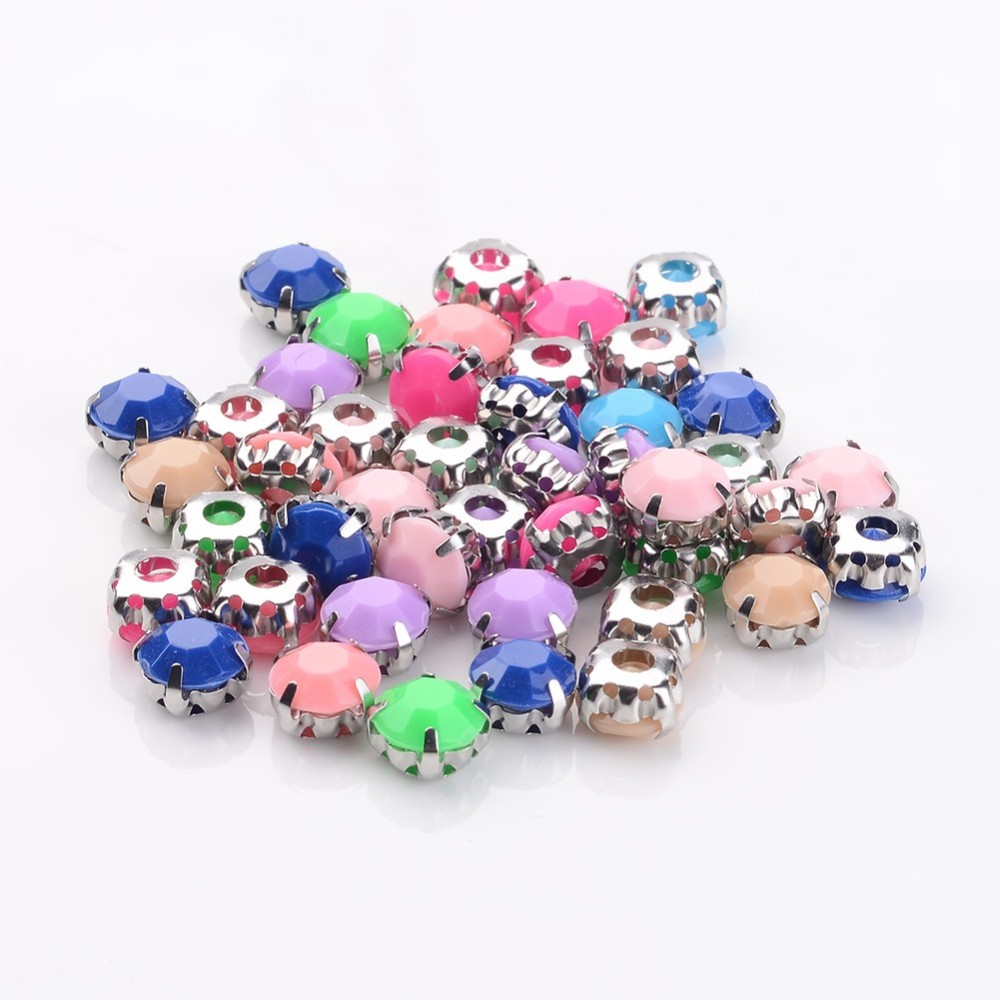 PandaHall Sew on Rhinestone, Acrylic Rhinestone, with Brass Prong Settings, Garments Accessories, Mixed Color, Platinum Metal Color, 8x6mm...