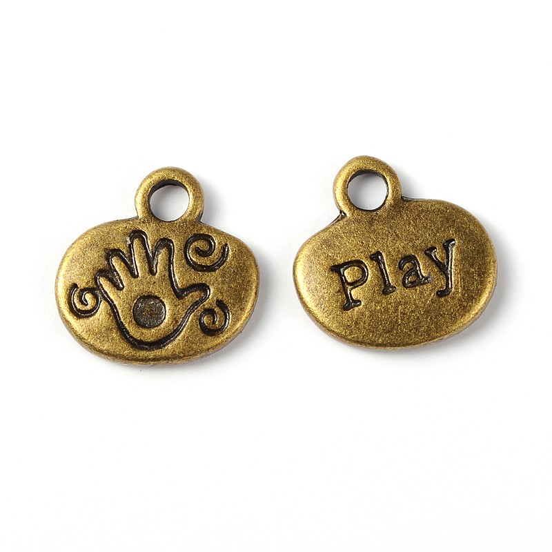 PandaHall 20PCS Antique Bronze Flat Oval with Hand and Word Play Tibetan Style Alloy Pendants, Lead Free & Cadmium Free & Nickel Free...