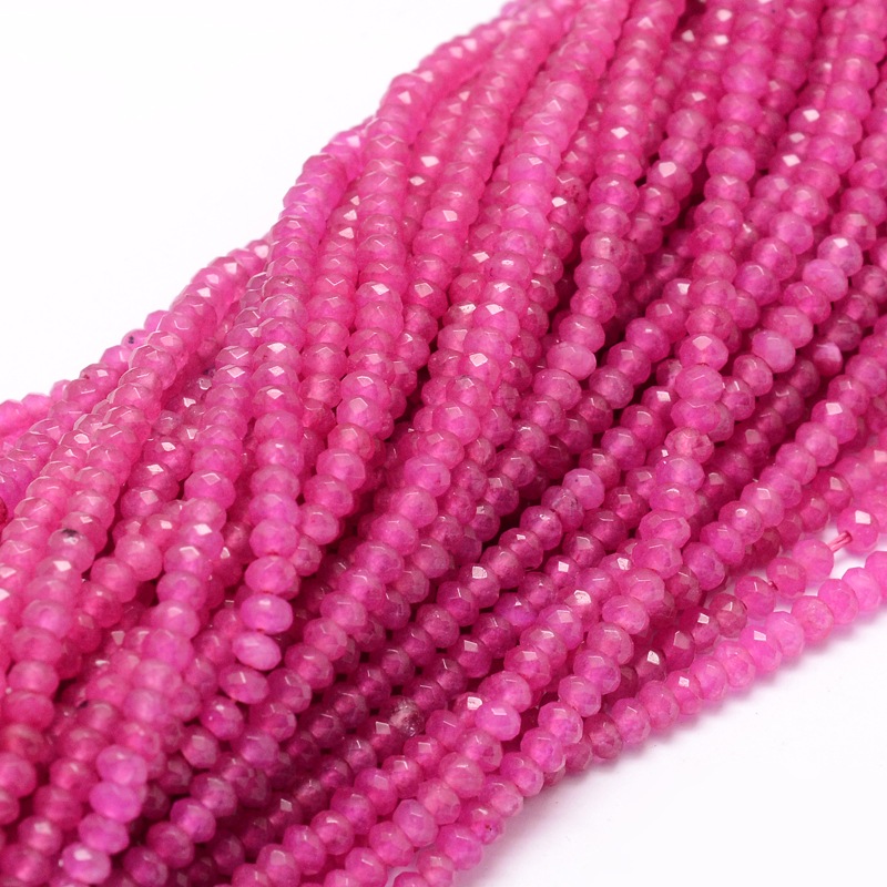 PandaHall Dyed Natural Malaysia Jade Rondelle Beads Strands, Faceted, DeepPink, 3x2mm, Hole: 1mm; about 154pcs/strand, 14.3" Malaysia Jade...