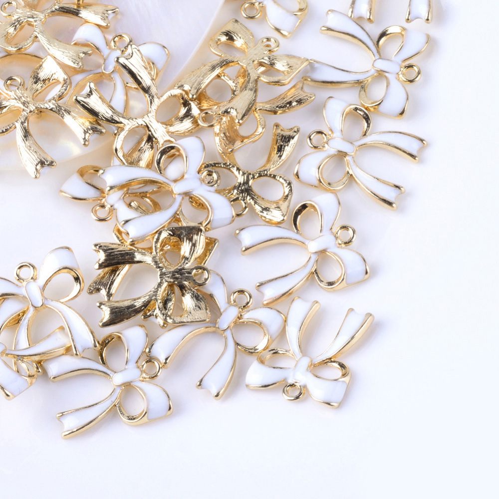 PandaHall Bowknot Alloy Enamel Pendants, White, 19.5x17.5x3mm, Hole: 1.5mm Alloy+Enamel Bowknot White