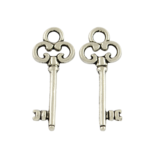 PandaHall Tibetan Style Alloy Pendants, Skeleton Key, Cadmium Free & Nickel Free & Lead Free, Antique Silver, 21x8x2mm, Hole: 2mm Alloy Key