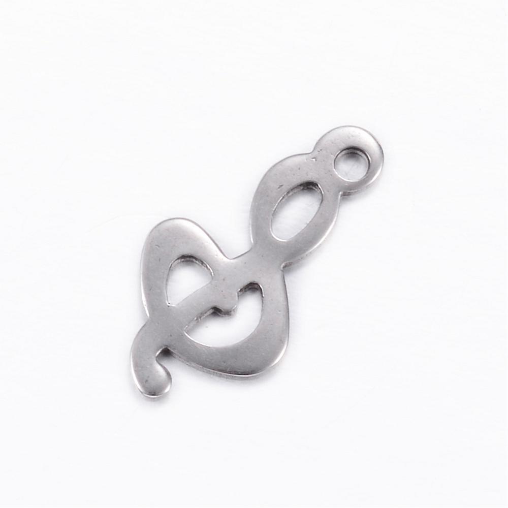 PandaHall 304 Stainless Steel Charms, Musical Note, Stainless Steel Color, 16x8x0.8mm, Hole: 1mm Stainless Steel Musical Note