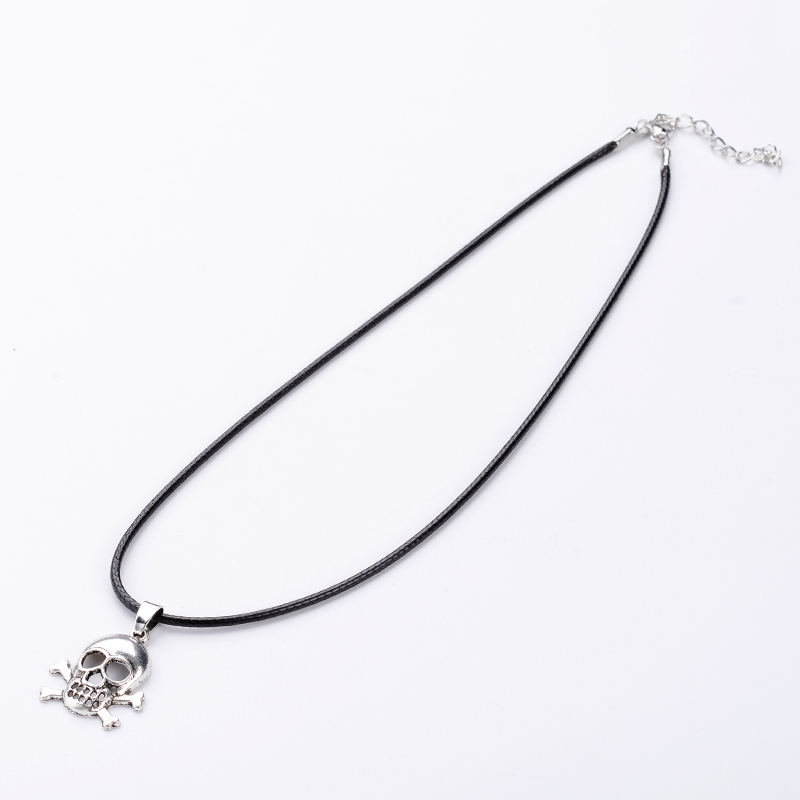 PandaHall Antique Silver Alloy Skull Waxed Cord Pendant Necklaces, with Alloy Lobster Claw Clasps and Iron Extend Chain, Black, 16.7" Alloy...