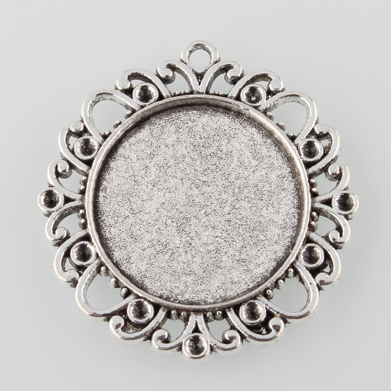 PandaHall Tibetan Style Alloy Flower Pendant Cabochon Settings, Antique Silver, Tray: 25mm; Fit for 2mm Rhinestone; 41x38x3mm, Hole: 2mm...