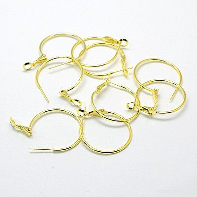 PandaHall Brass Hoop Earrings, Golden, 20x1.2mm Brass