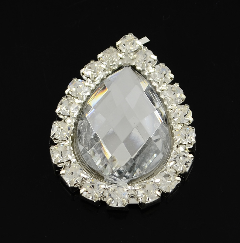 PandaHall Shining Faceted Acrylic Flat Back Cabochons, with Grade A Crystal Rhinestone and Brass Tray, Silver Metal Color, Clear, 26x20x4mm...