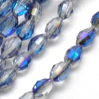 PandaHall Electroplate Glass Beads Strands, Half Plated, Faceted, Oval, Blue, 6x4mm, Hole: 1mm; about 72pcs/strand, 16" Oval Blue