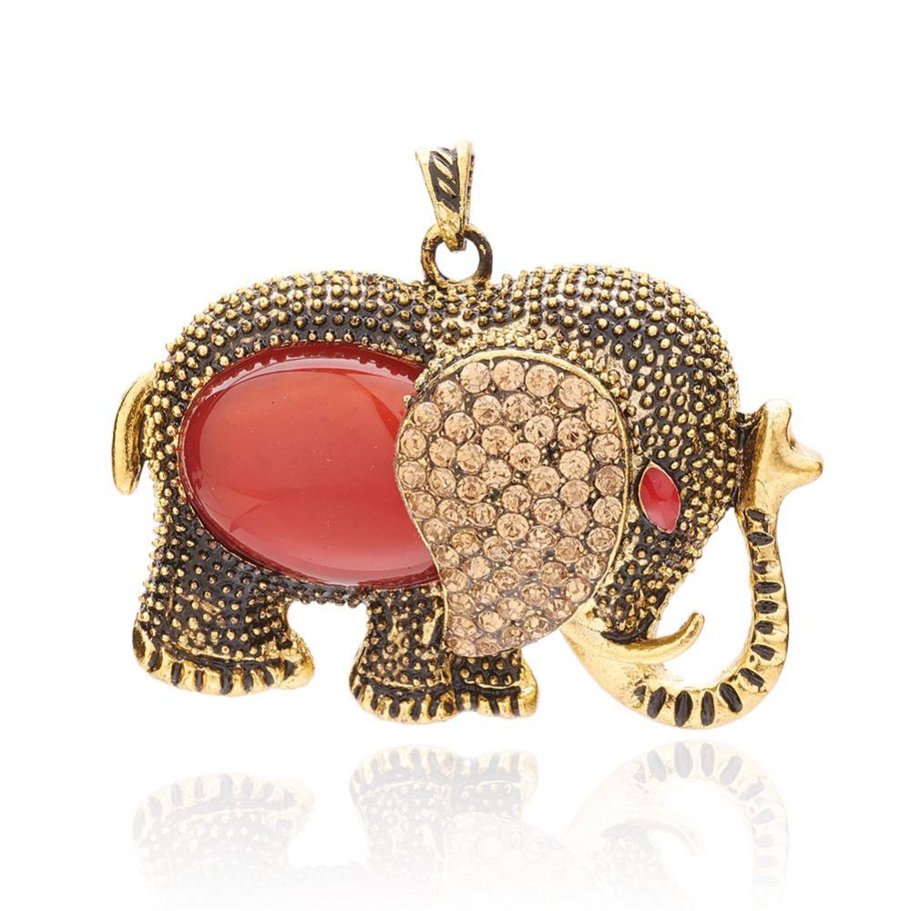PandaHall Natural White Jade Pendants, with Enamel and Brass Rhinestone Findings, Elephant, Antique Golden, 46x65x16mm, Hole: 5x7mm White...