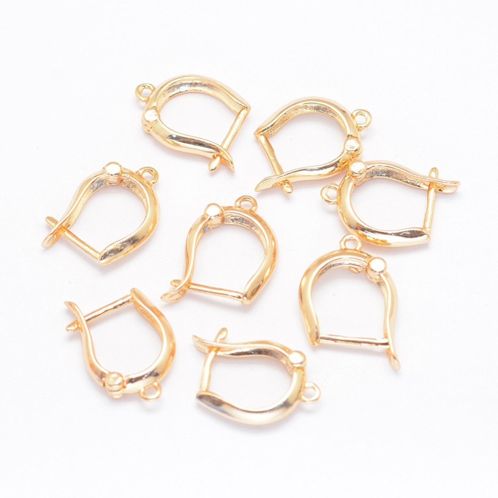 PandaHall Rack Plating Brass Earwires, French Style Earwires, Light Gold, 17x11x3mm, Hole: 1mm; Pin: 1mm Brass