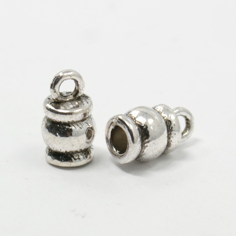 PandaHall Tibetan Style Terminators, Barrel, Lead Free and Cadmium Free, Antique Silver, 10x3.5mm, Hole: 2mm; Inner Diameter: 3mm Alloy