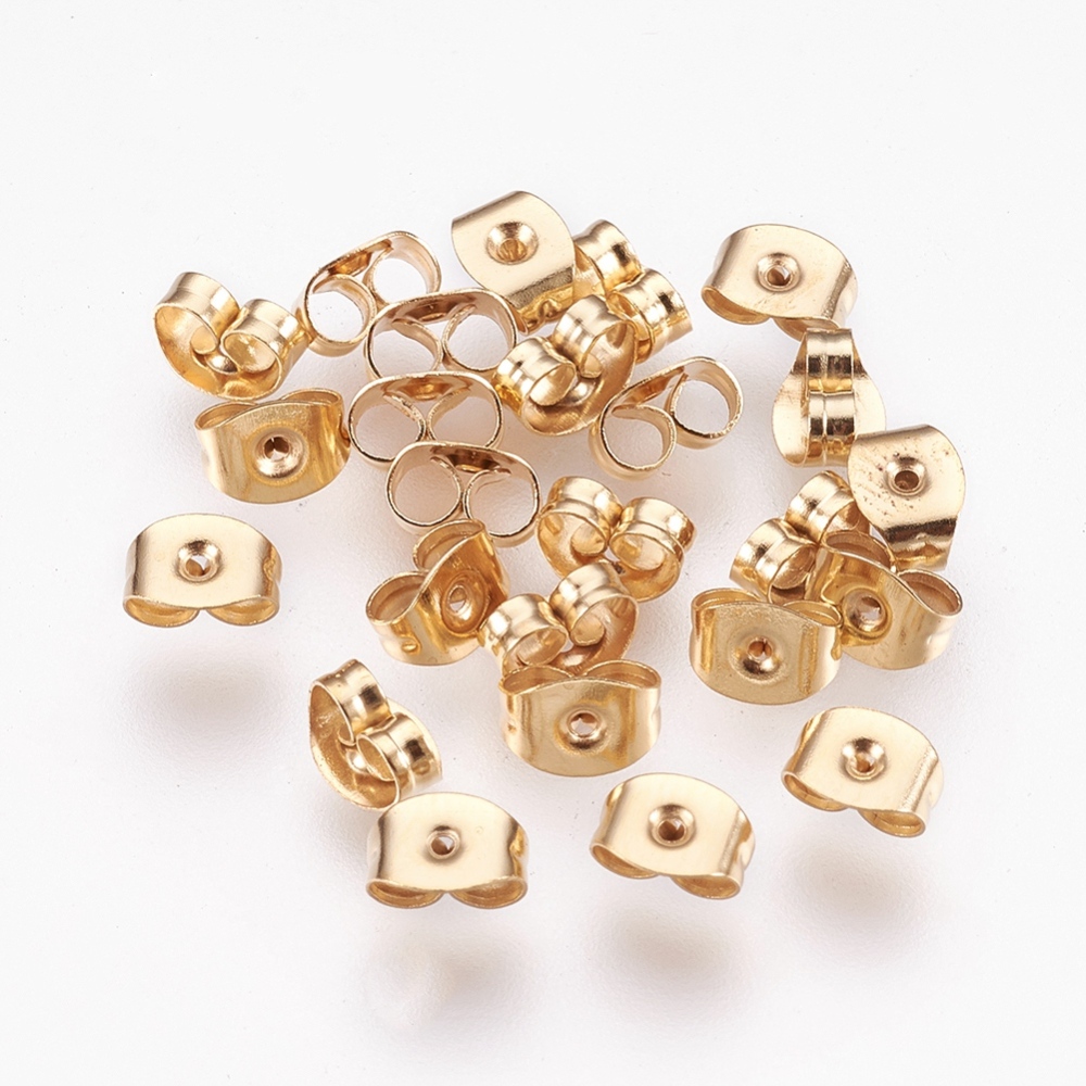 PandaHall 304 Stainless Steel Ear Nuts, Golden, 3x6x4mm, Hole: 0.7mm Stainless Steel