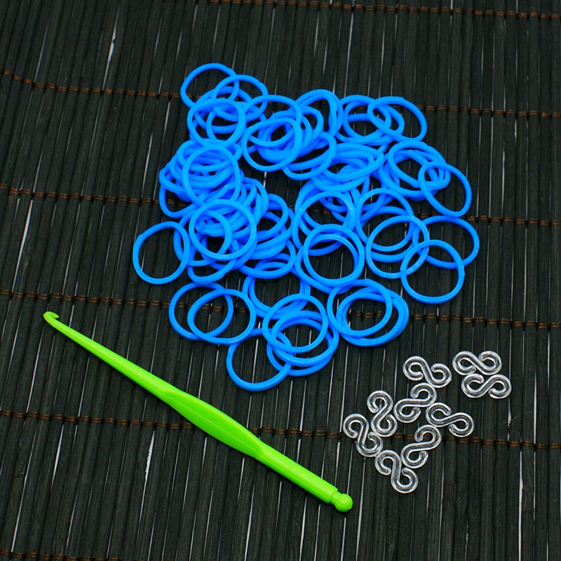 PandaHall Fluorescent Neon Color Rubber Loom Bands Refills with Accessories, LightSkyBlue, 110x100x22mm Rubber