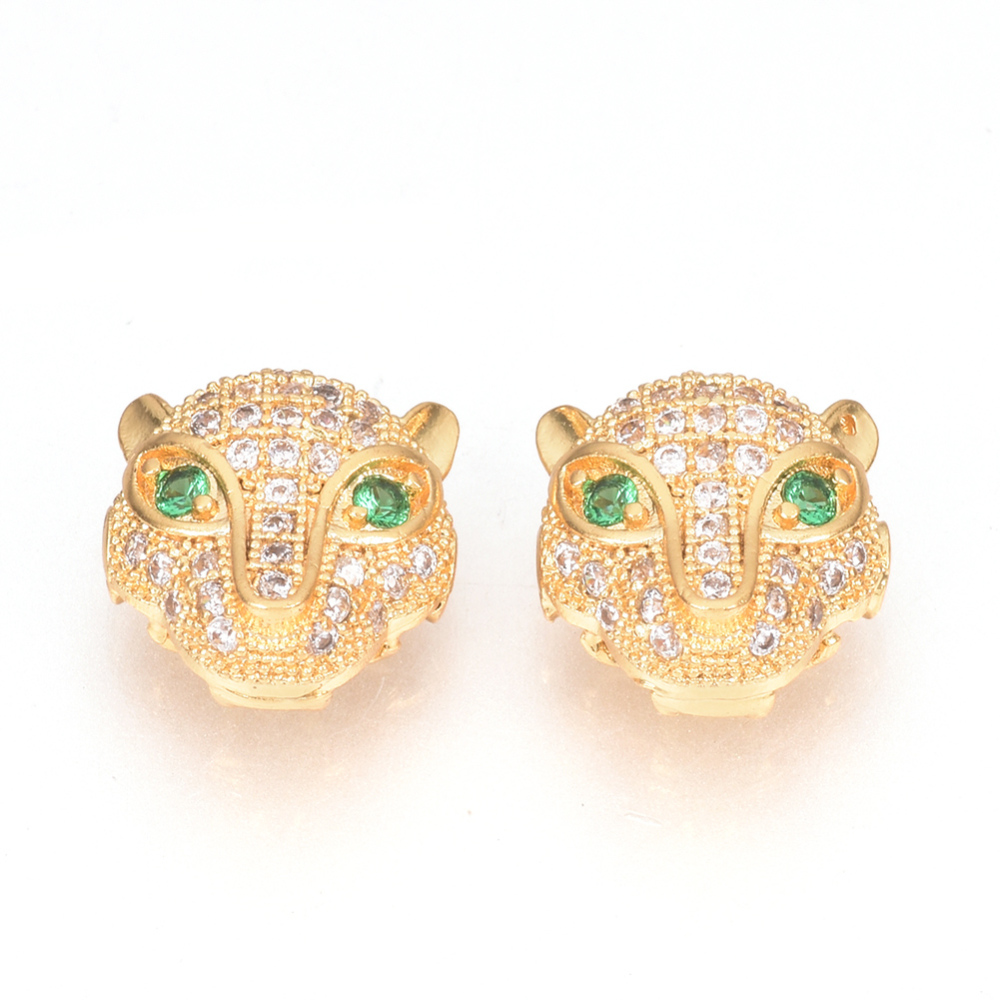 PandaHall Brass Micro Pave Cubic Zirconia Beads, Leopard, Golden, 11x11x6mm, Hole: 1.5mm Brass+Cubic Zirconia Leopard