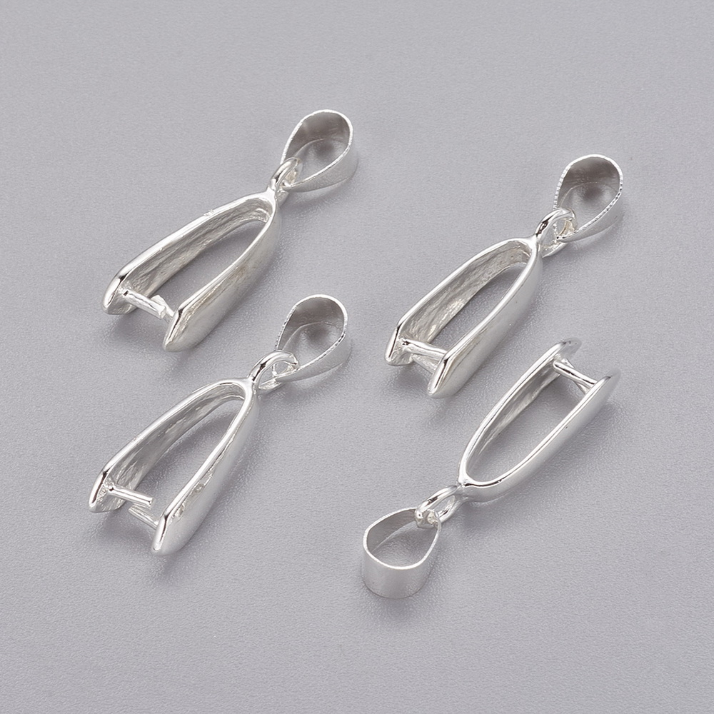 PandaHall Brass Ice Pick & Pinch Bails, Pendant Bails, Cadmium Free & Nickel Free & Lead Free, Silver, 19x10x4mm, Hole: 4mm Brass
