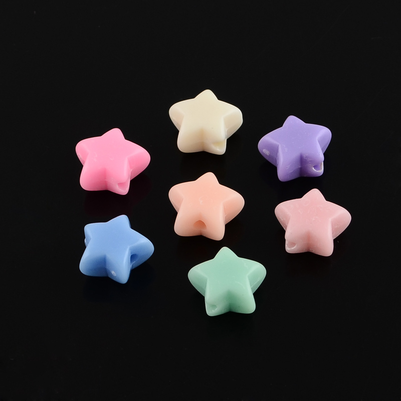 PandaHall Solid Color Opaque Acrylic Five-Pointed Star Beads, Mixed Color, 11x6mm, Hole: 2mm Acrylic Star Multicolor