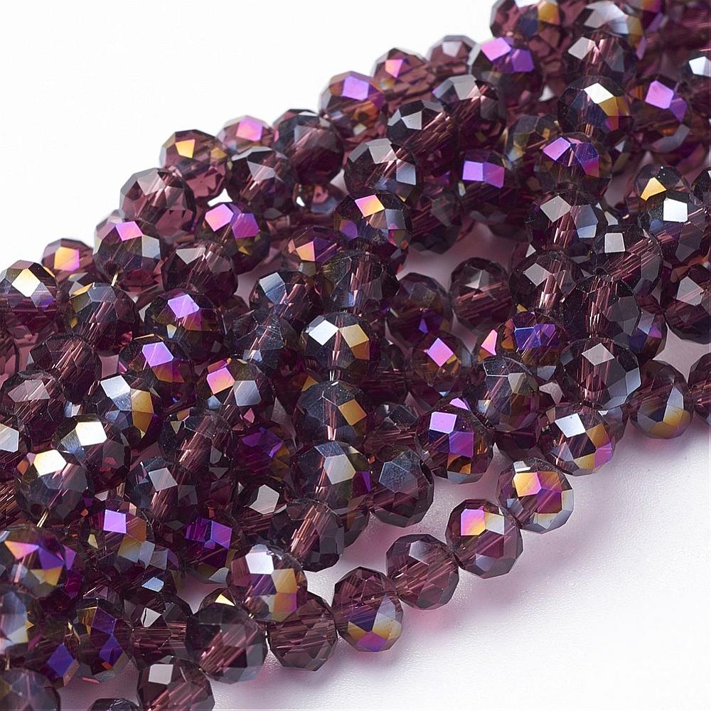 PandaHall Electroplate Glass Faceted Rondelle Beads Strands, Half Plated, MediumPurple, 6x4mm, Hole: 1mm; about 100pcs/strand, 18.1" Glass...