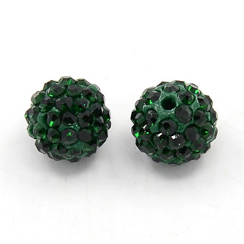 PandaHall DIY Pave Disco Ball Beads, FIMO Polymer Clay Grade A Rhinestone Beads, Round, Emerald, 10mm, Hole: 1.2~1.7mm Polymer Clay+Glass...