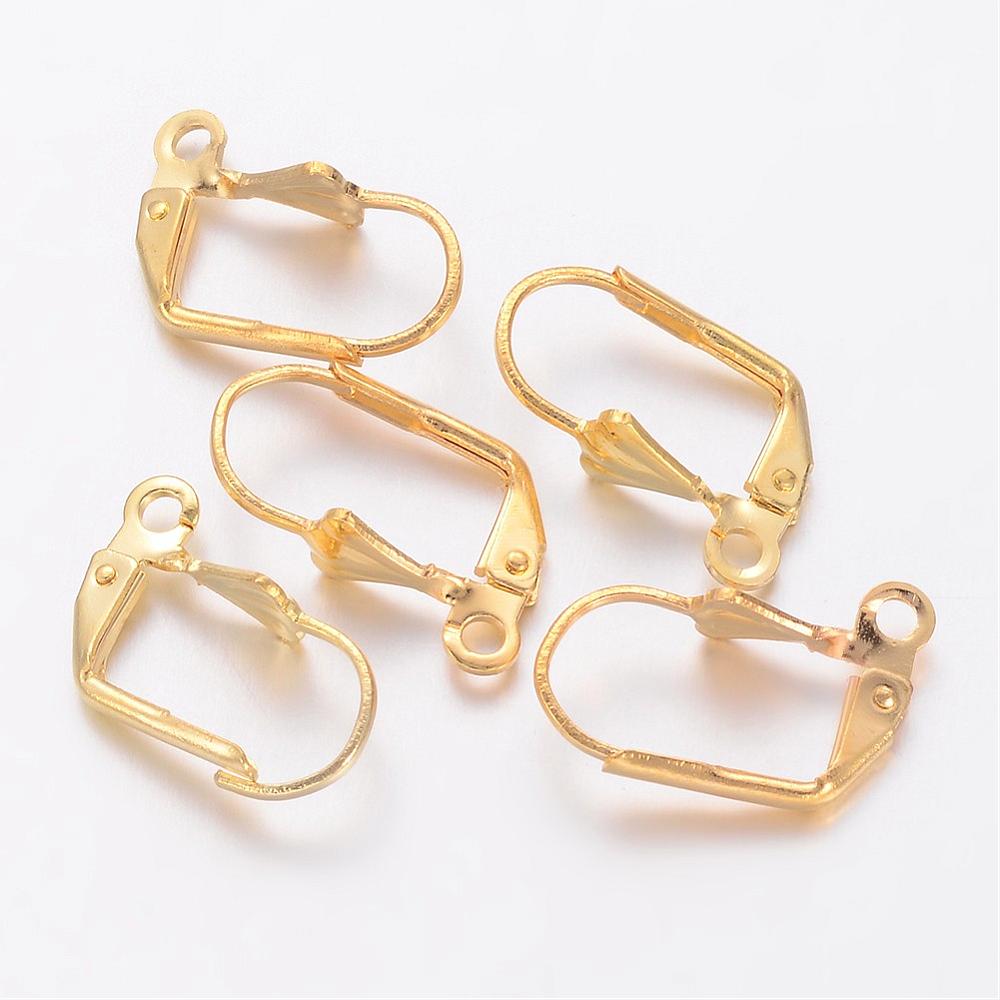 PandaHall Brass Leverback Earring Findings, Golden, 16x9x5mm, Hole: 2mm Brass