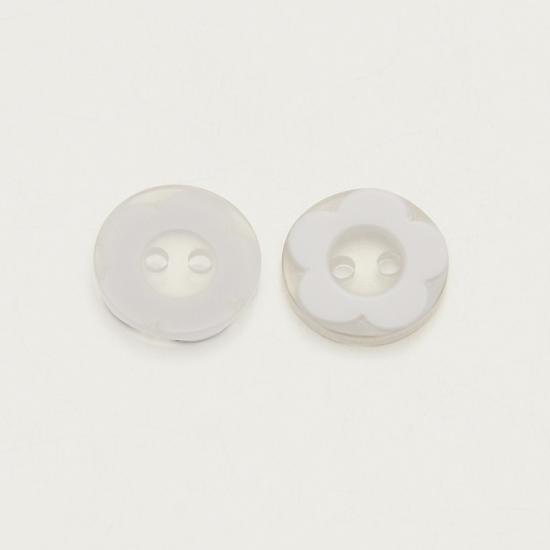 PandaHall Dyed Resin Buttons, Flat Round with Flower Two-hole Buttons, White, 13x2mm, Hole: 2mm Resin Flat Round White