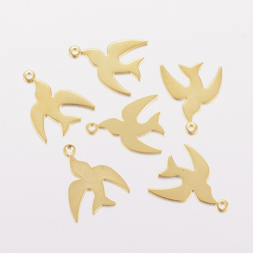 PandaHall 304 Stainless Steel Charms, Swallow, Golden, 14x11x0.4mm, Hole: 1mm Stainless Steel Bird