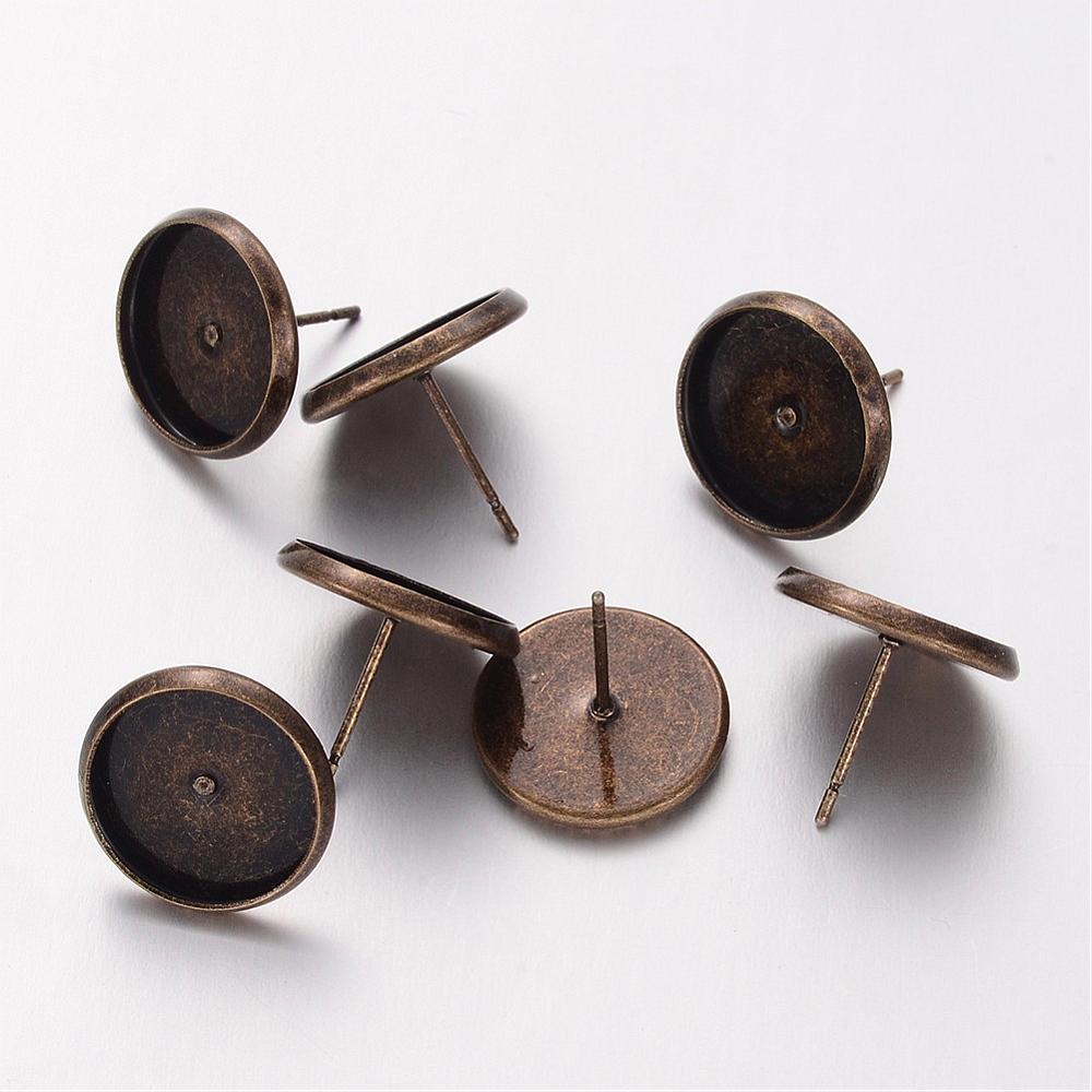 PandaHall Antique Bronze Plated Brass Ear Stud Bezel Settings, Lead Free and Cadmium Free and Nickel Free, about 12mm long, 14mm wide, Tray...