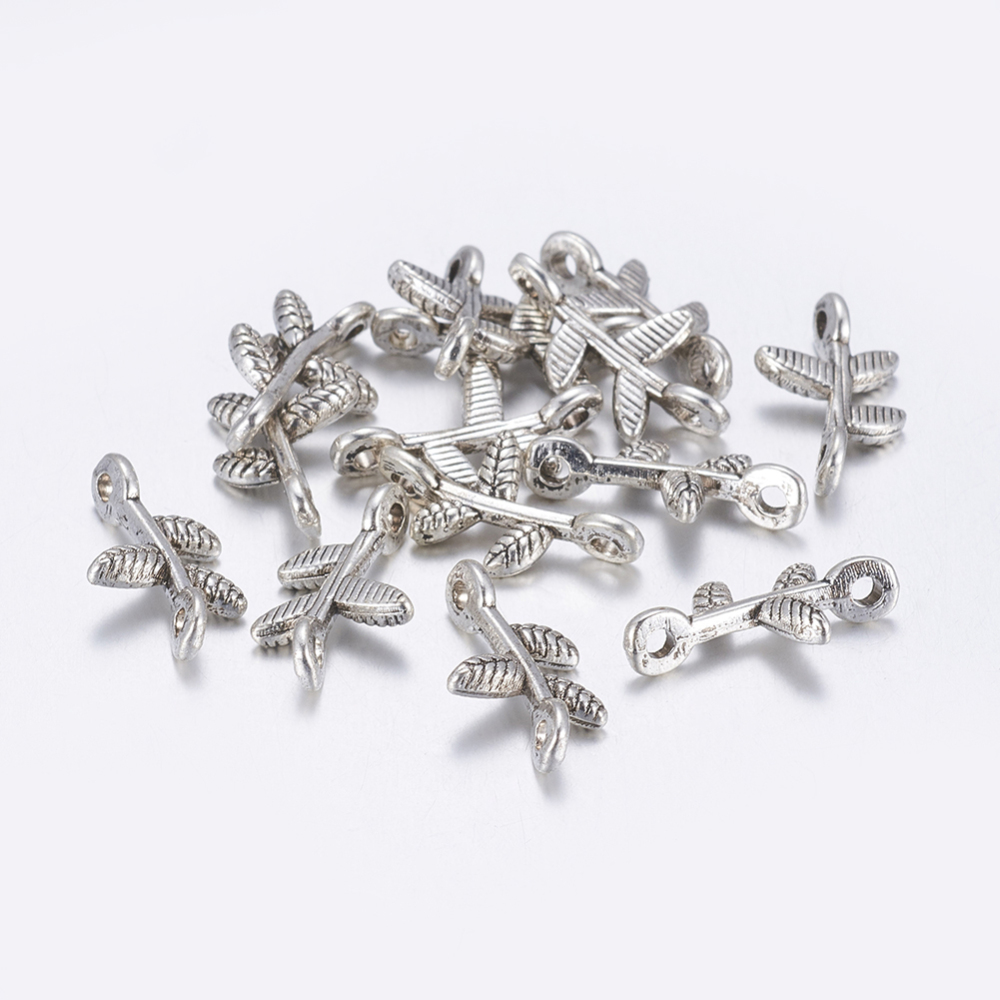 PandaHall Tibetan Style Links, Lead Free & Cadmium Free & Nickel Free, Branch, Antique Silver, 17mm long, 9.5mm wide, 3mm thick, hole: 1mm...
