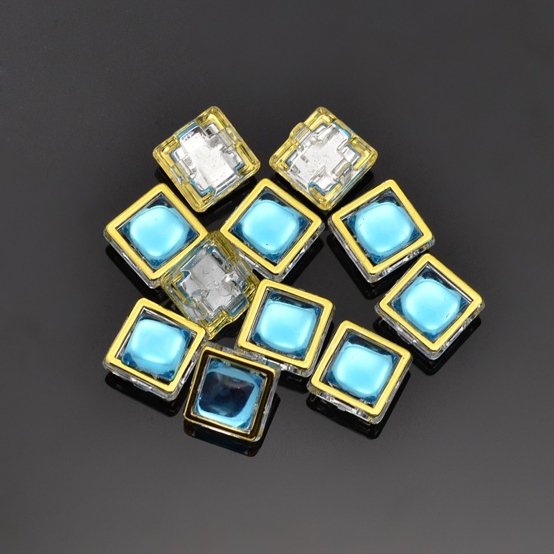 PandaHall Sew on Taiwan Acrylic, Garment Accessories, Square, DeepSkyBlue, 11x11x7mm, Hole: 1mm Acrylic Square Blue