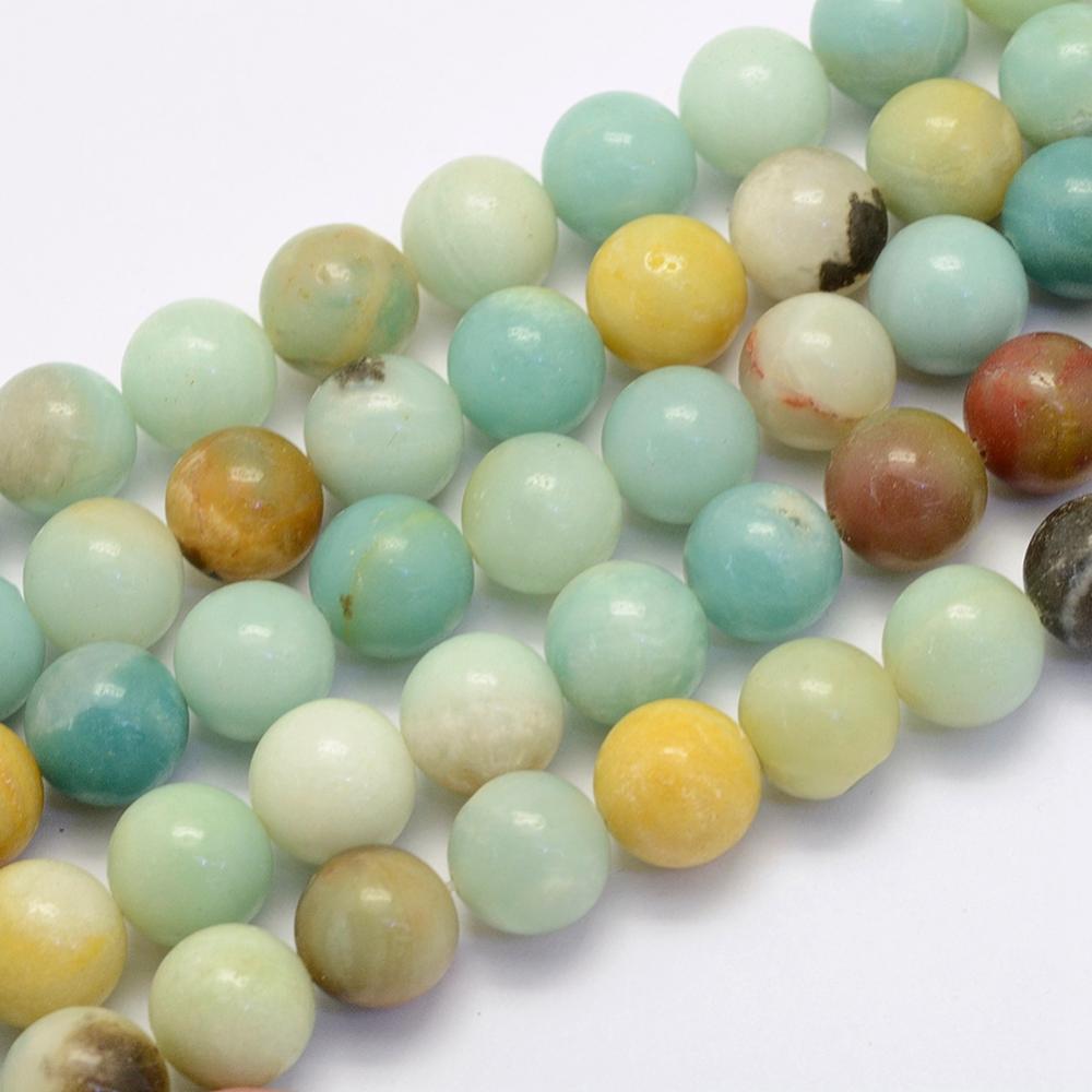PandaHall Natural Amazonite Beads Strands, Round, 8~8.5mm, Hole: 1mm; about 49pcs/strand, 15.7"(40cm) Amazonite Round