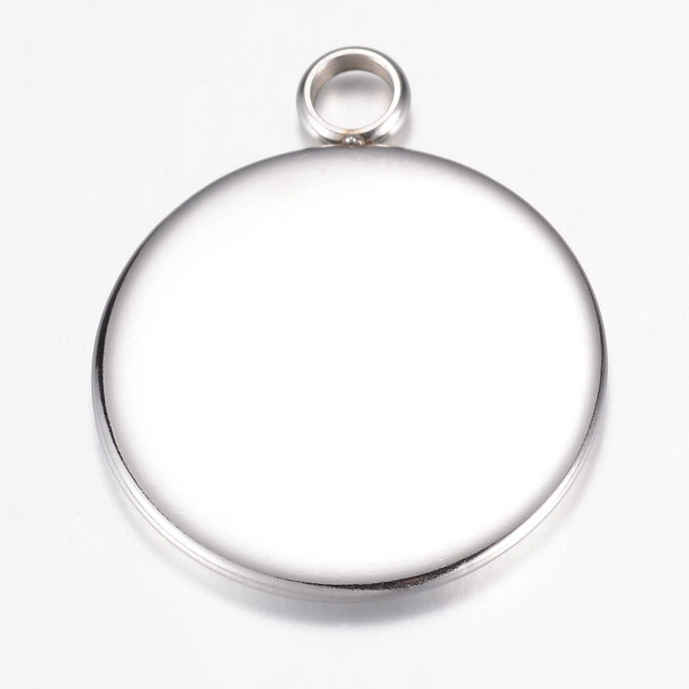 PandaHall 304 Stainless Steel Pendant Cabochon Settings, Flat Round, Stainless Steel Color, Tray: 20mm, 26.5x22x2mm, Hole: 3.5mm Stainless...
