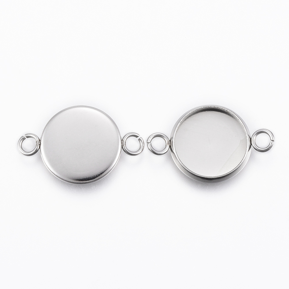 PandaHall 304 Stainless Steel Cabochon Connector Settings, Flat Round, Stainless Steel Color, Tray: 12mm; 22x14x2mm, Hole: 2.5mm Stainless...