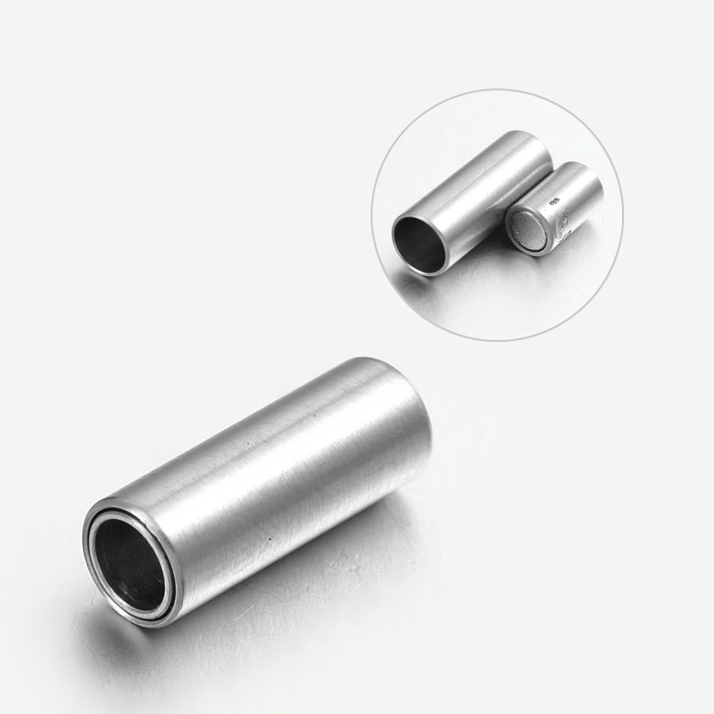 PandaHall 304 Stainless Steel Magnetic Clasps, Column, Stainless Steel Color, 16x6mm, Hole: 4mm Stainless Steel Column