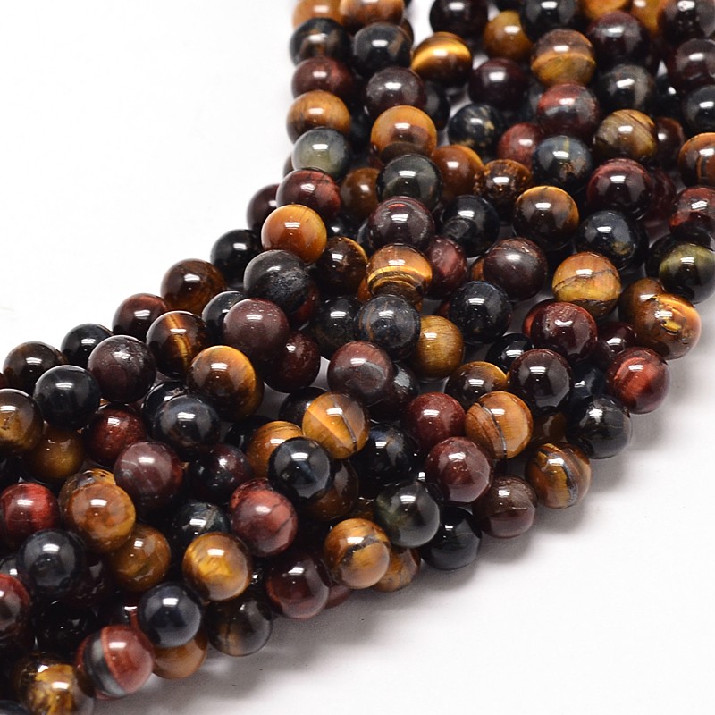 PandaHall Natural Mixed Tiger Eye Round Bead Strands, 8mm, Hole: 1mm; about 49pcs/strand, 16" Tiger Eye Round