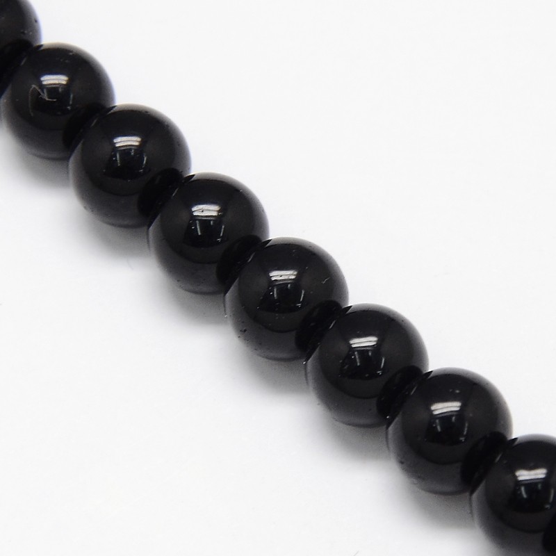 PandaHall Crystal Glass Round Beads Strands, Black, 8mm, Hole: 1mm; about 54pcs/strand, 15.7" Glass Round Black
