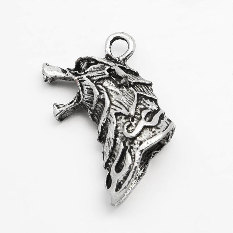 PandaHall Tibetan Style Zinc Alloy 3D Wolf Head Pendants, Antique Silver, 34x27x12mm, Hole: 3mm Alloy Animal