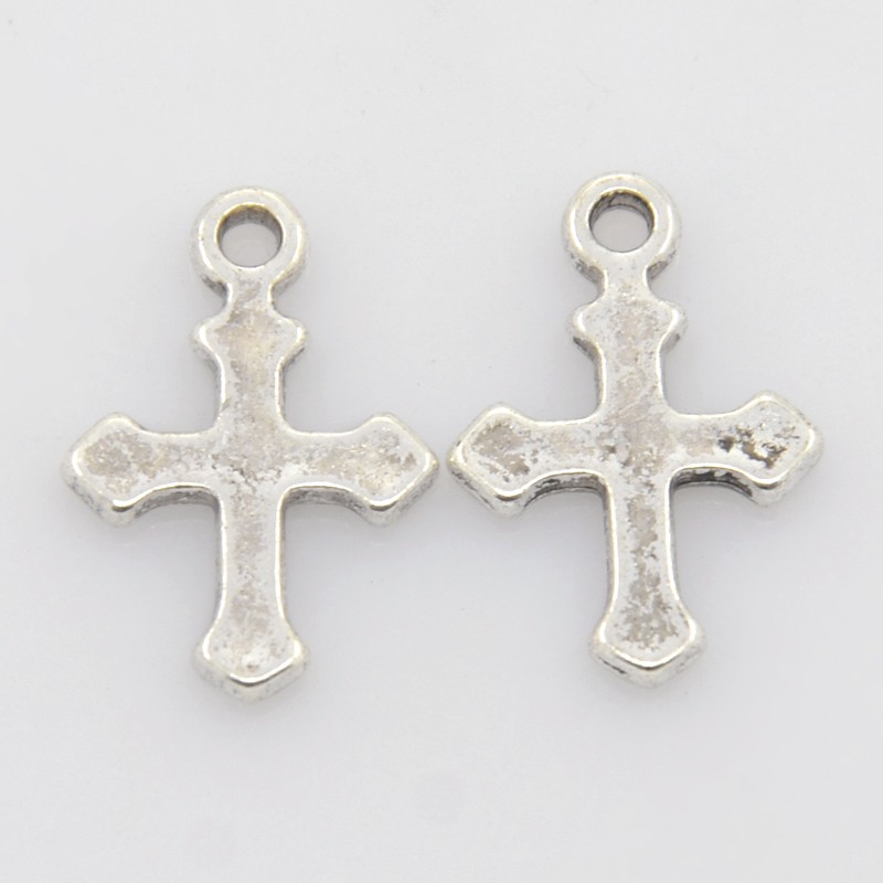 PandaHall Alloy Pendants, Cross, Antique Silver, 19x12.5x1.5mm, Hole: 2mm Alloy Cross