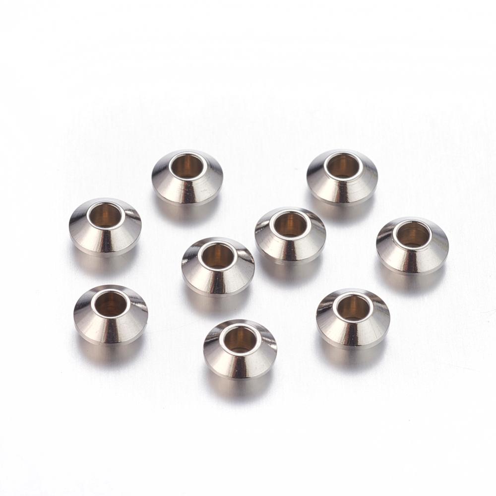 PandaHall 304 Stainless Steel Bicone Bead Spacers, Stainless Steel Color, 6x3mm, Hole: 2.5mm Stainless Steel Bicone
